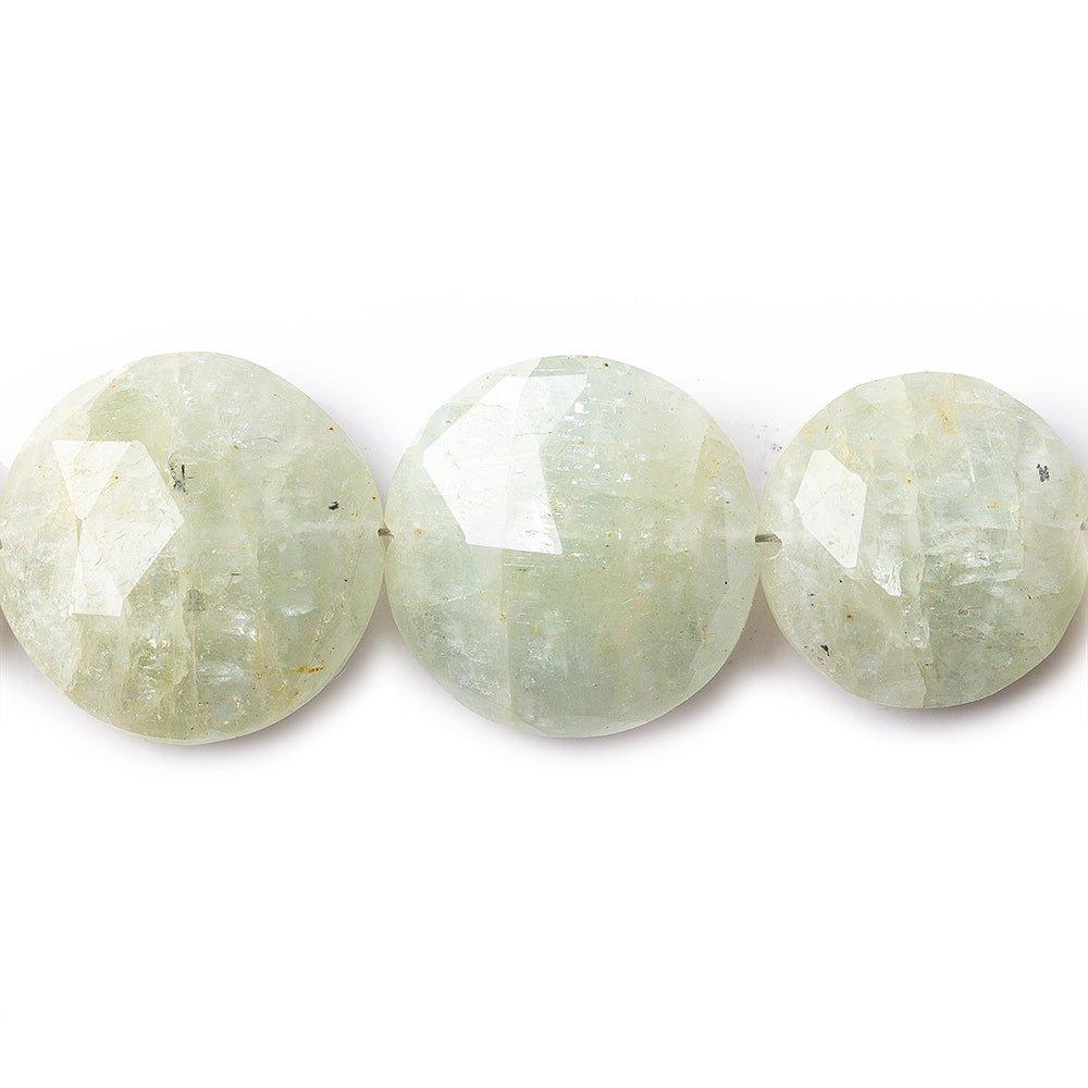 Aquamarine Beads Straight Drilled Faceted Coins, 12-14mm, 8" length, 13 pcs - The Bead Traders