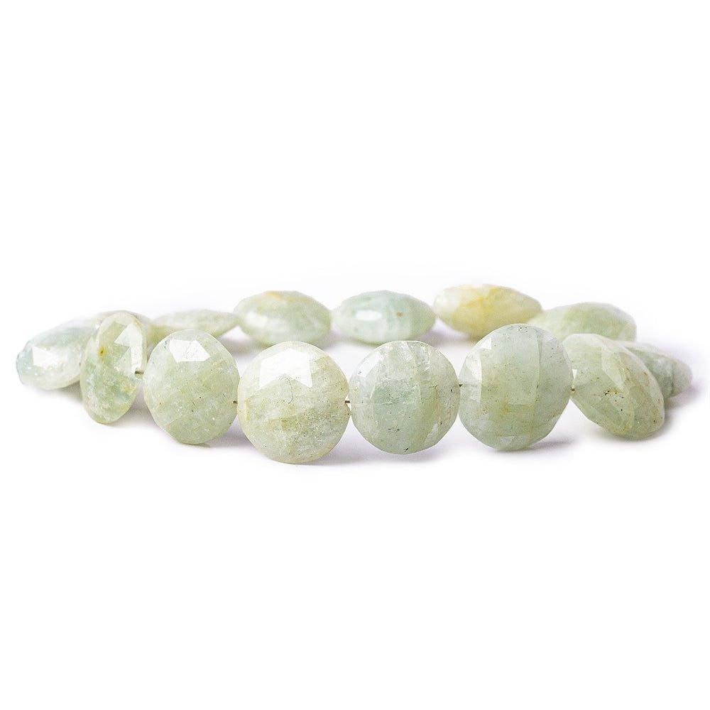Aquamarine Beads Straight Drilled Faceted Coins, 12-14mm, 8" length, 13 pcs - The Bead Traders
