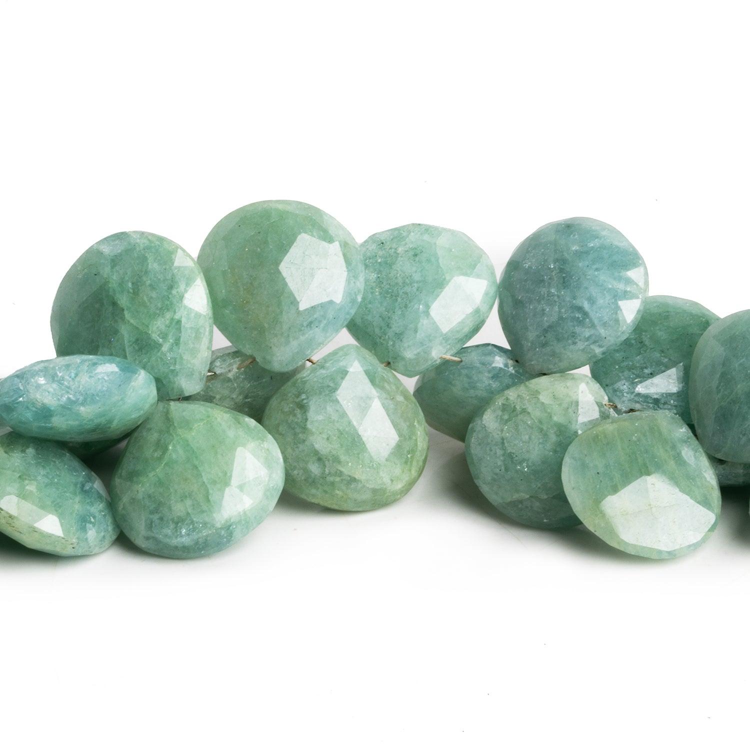 Aquamarine Faceted Heart Beads 8 inch 38 pieces - The Bead Traders