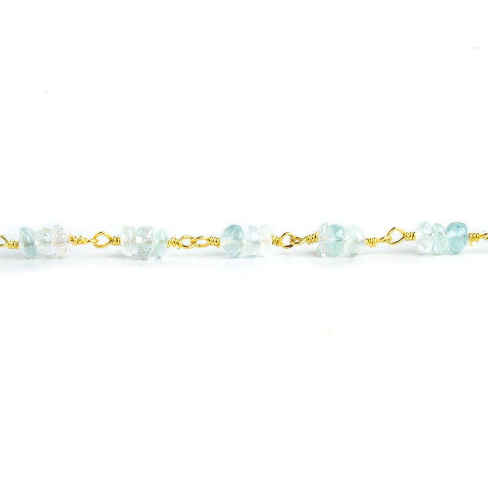 Aquamarine Rondelle Trio Gold Plated Chain by the Foot 72 pieces - The Bead Traders