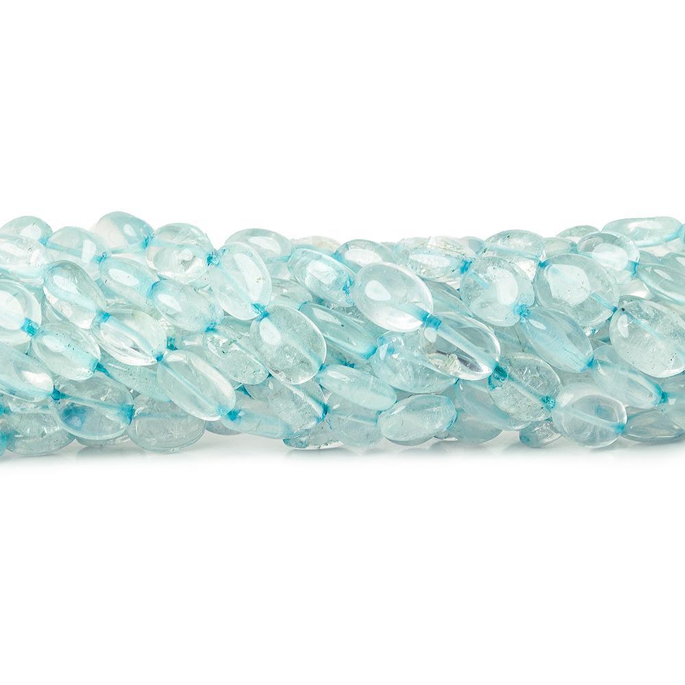 Aquamarine straight drilled plain oval nuggets 14 inch 43 beads - The Bead Traders