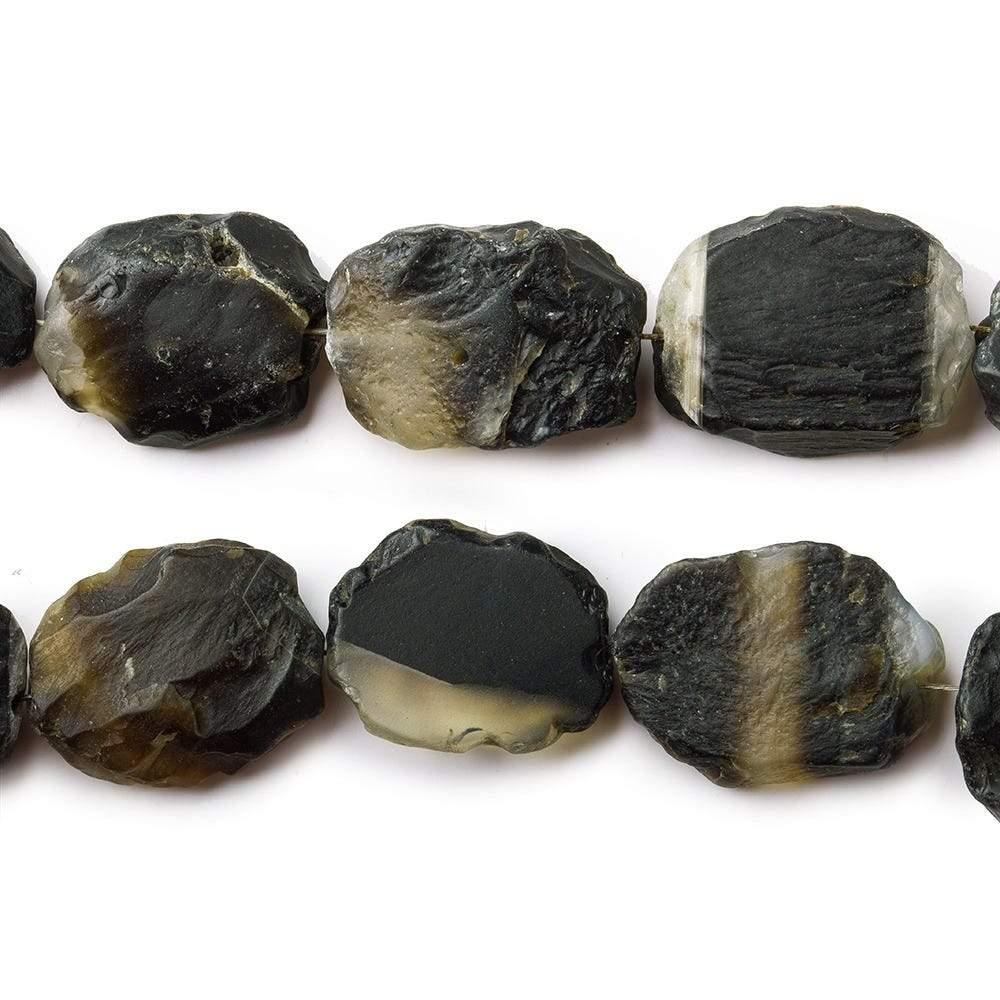 Banded Black Agate Tumbled Hammer Faceted Ovals - Lot of 2 - The Bead Traders