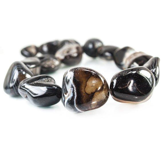Banded Black Brown Agate 2.5mm Large Hole Plain Nugget Beads 15 in 15 pieces - The Bead Traders