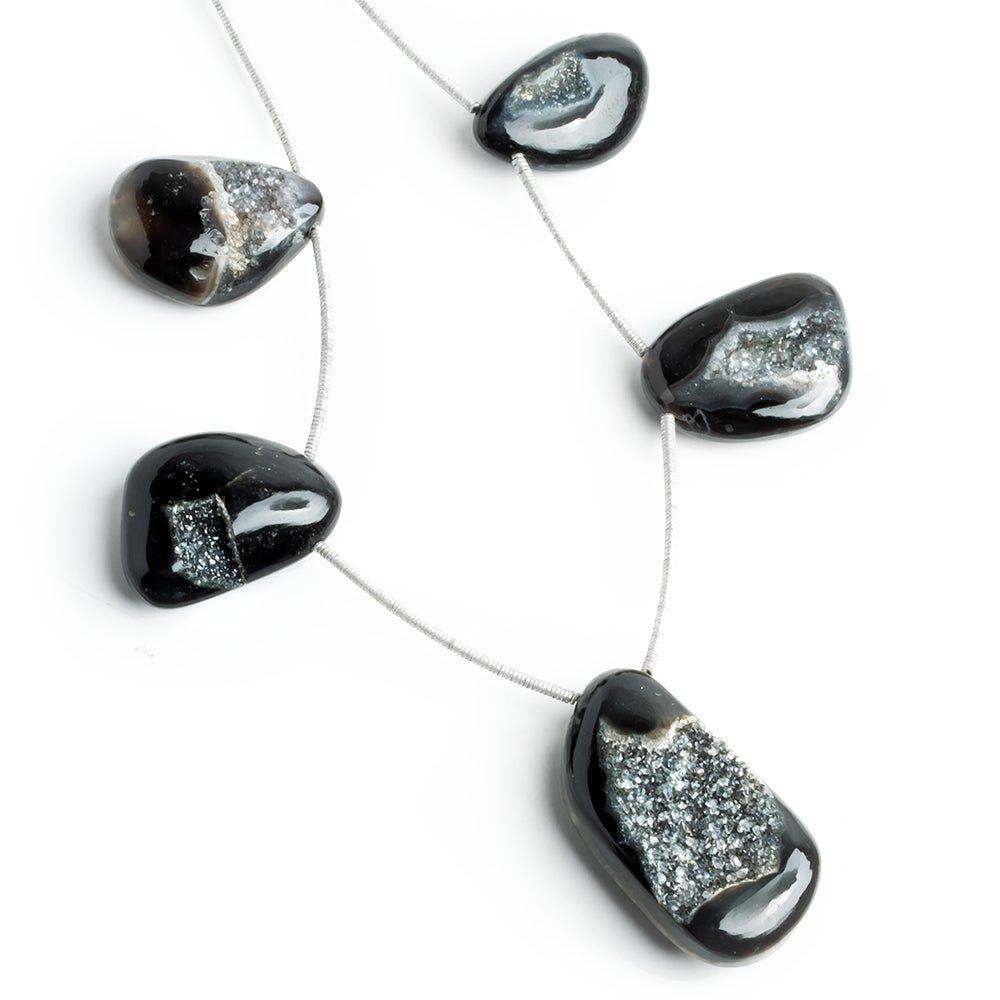 Black Agate Drusy Nugget Beads 8 inch 5 pieces - The Bead Traders
