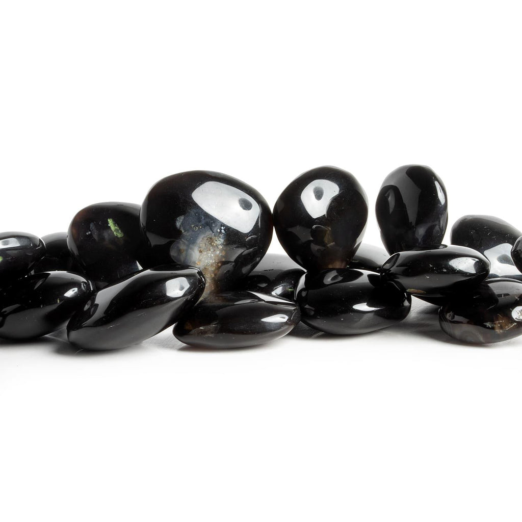 Black Chalcedony Plain Hearts 7 inch 25 beads - The Bead Traders