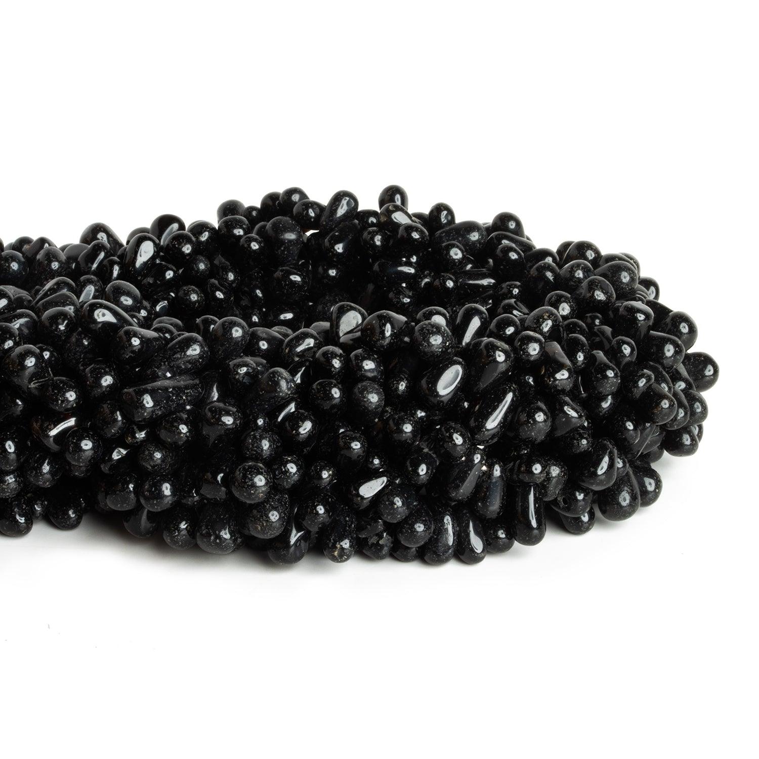 Black Chalcedony Plain Teardrops 12 inch 90 beads - The Bead Traders