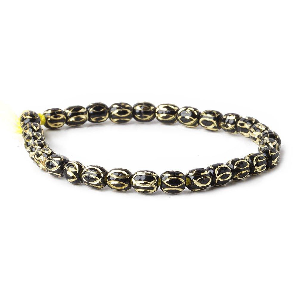 Black Enamel Plated Brass Oval Bead 7x6mm Diamond Cut Elipses, 8" length, 29 pcs - The Bead Traders