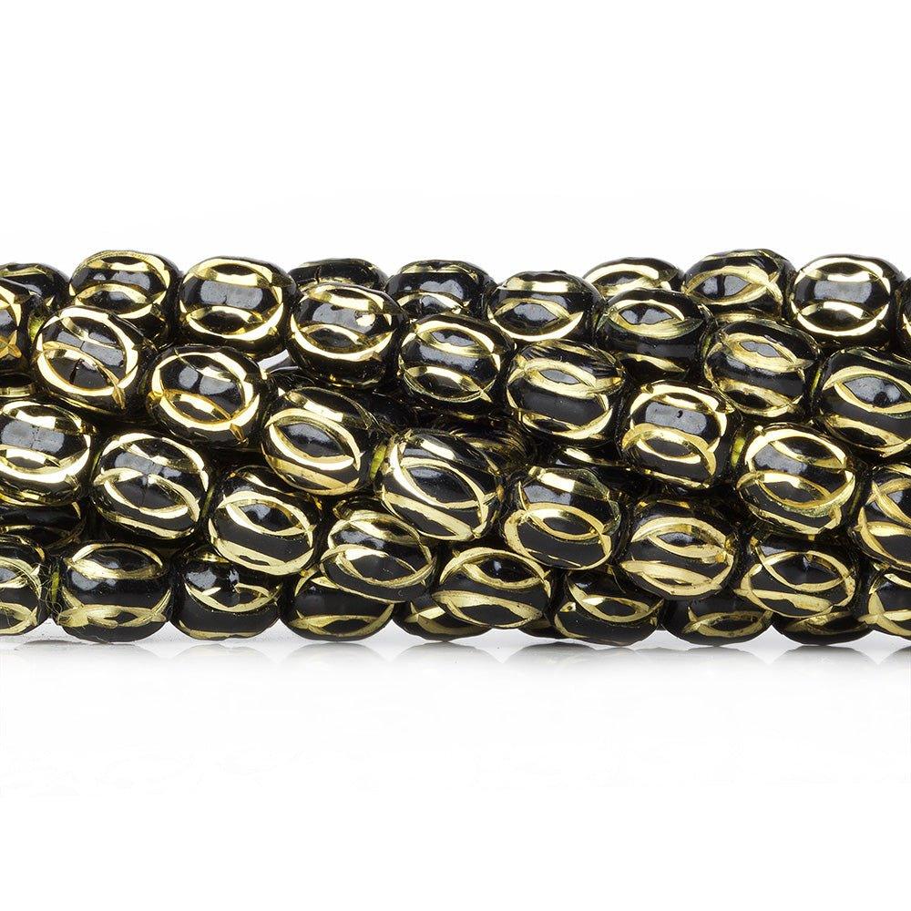Black Enamel Plated Brass Oval Bead 7x6mm Diamond Cut Elipses, 8" length, 29 pcs - The Bead Traders
