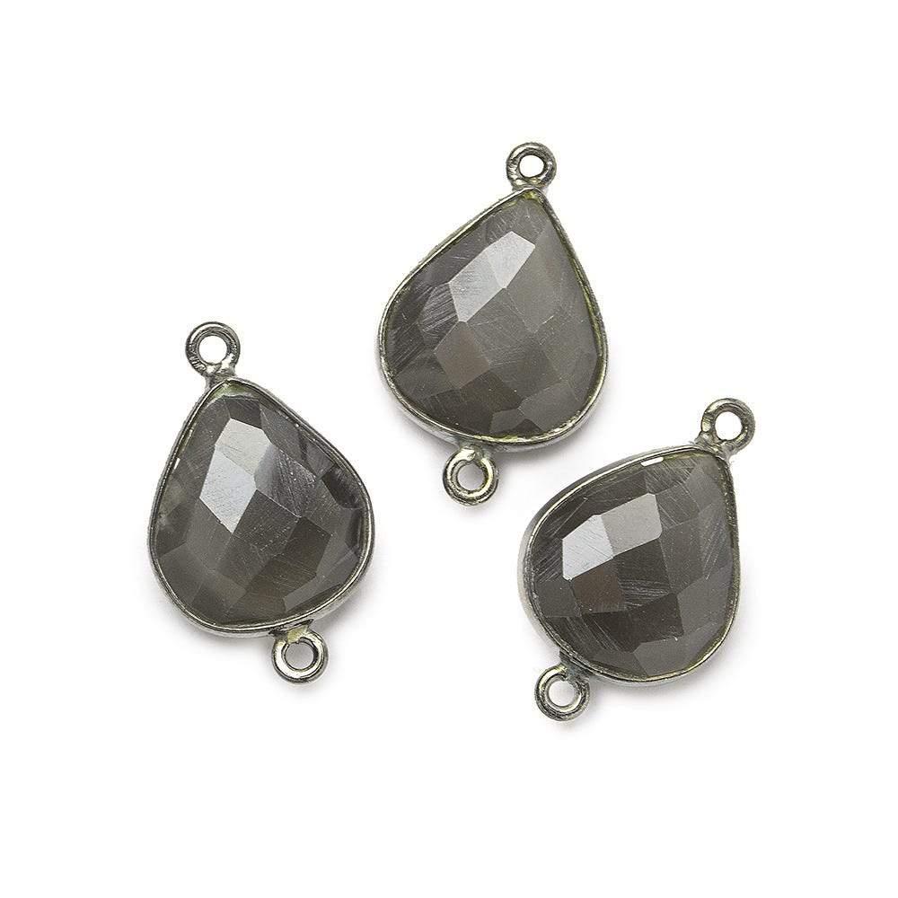 Black Gold .925 Bezel Platinum Grey Moonstone faceted pear Connector 1 piece - The Bead Traders