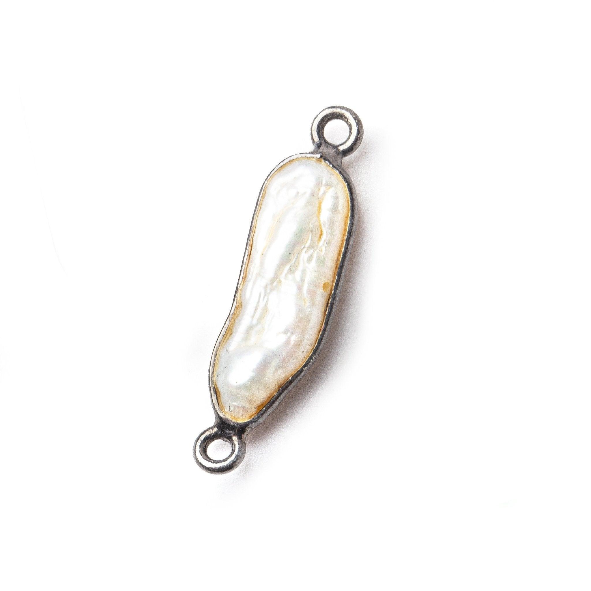Black Gold Bezel White Biwa Freshwater Pearl Connector 1 focal bead 17x5mm average - The Bead Traders