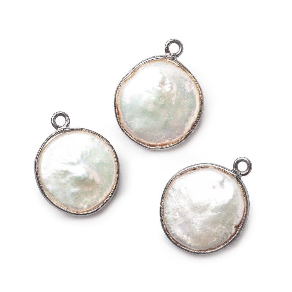 Black Gold Bezel White Coin Freshwater Pearl Pendant 1 focal bead 15mm approximate - The Bead Traders
