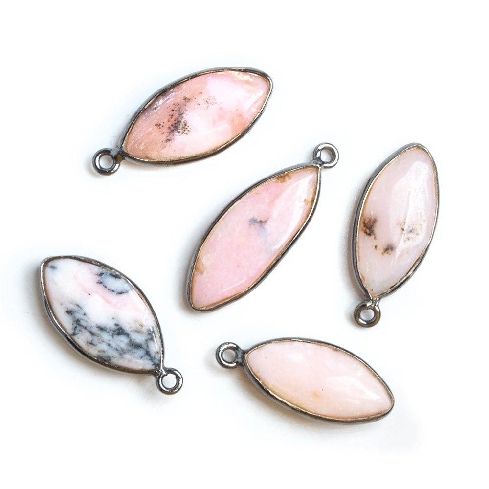 Black Gold Bezeled Pink Peruvian Opal Marquise Pendant 1 Piece - The Bead Traders