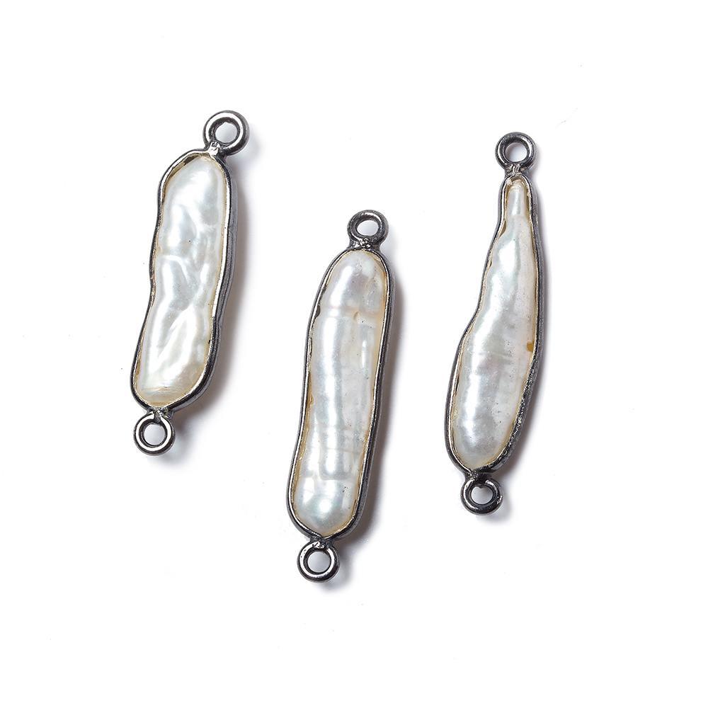 Black Gold Bezeled White Biwa Pearl Connector 1 piece - The Bead Traders
