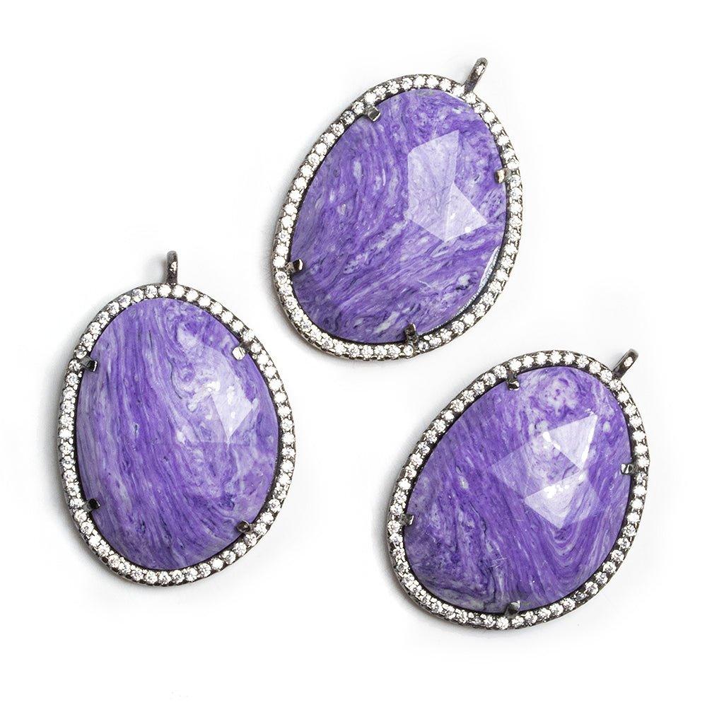 Black Gold CZ Bezel Purple Resin Oval Pendant - The Bead Traders