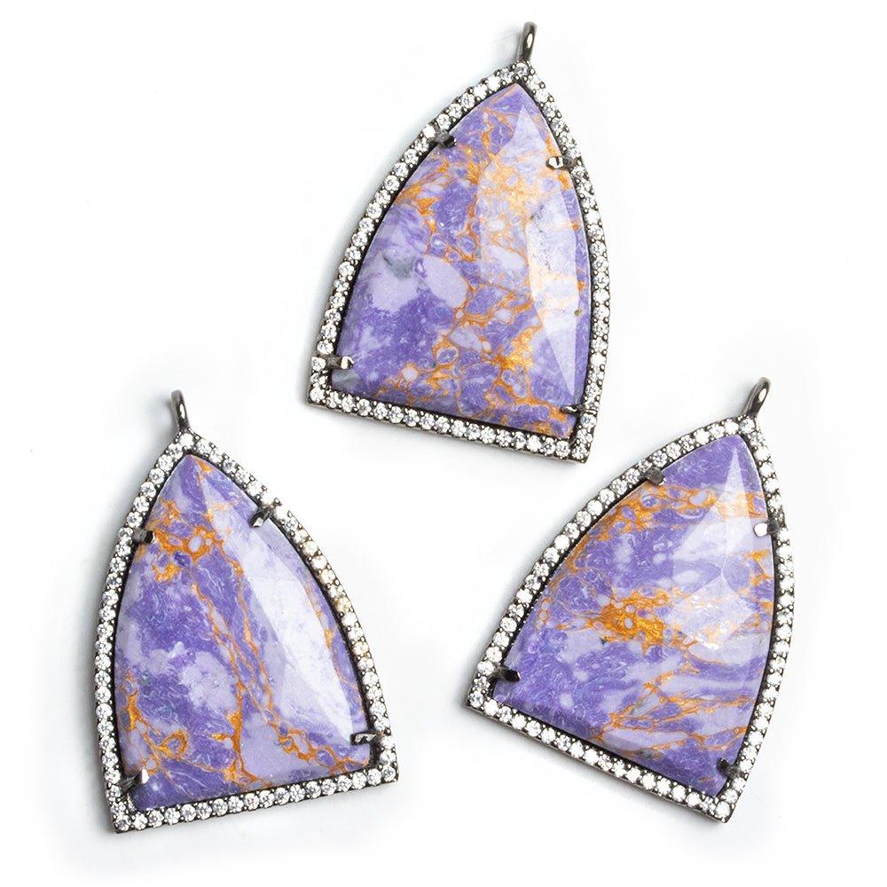Black Gold CZ Bezel Purple Resin Shield Pendant - The Bead Traders