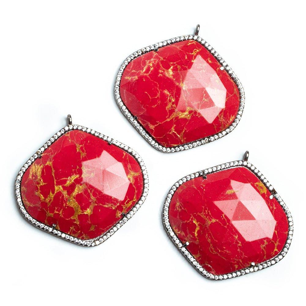 Black Gold CZ Bezel Red Resin Fancy Shape Pendant - The Bead Traders
