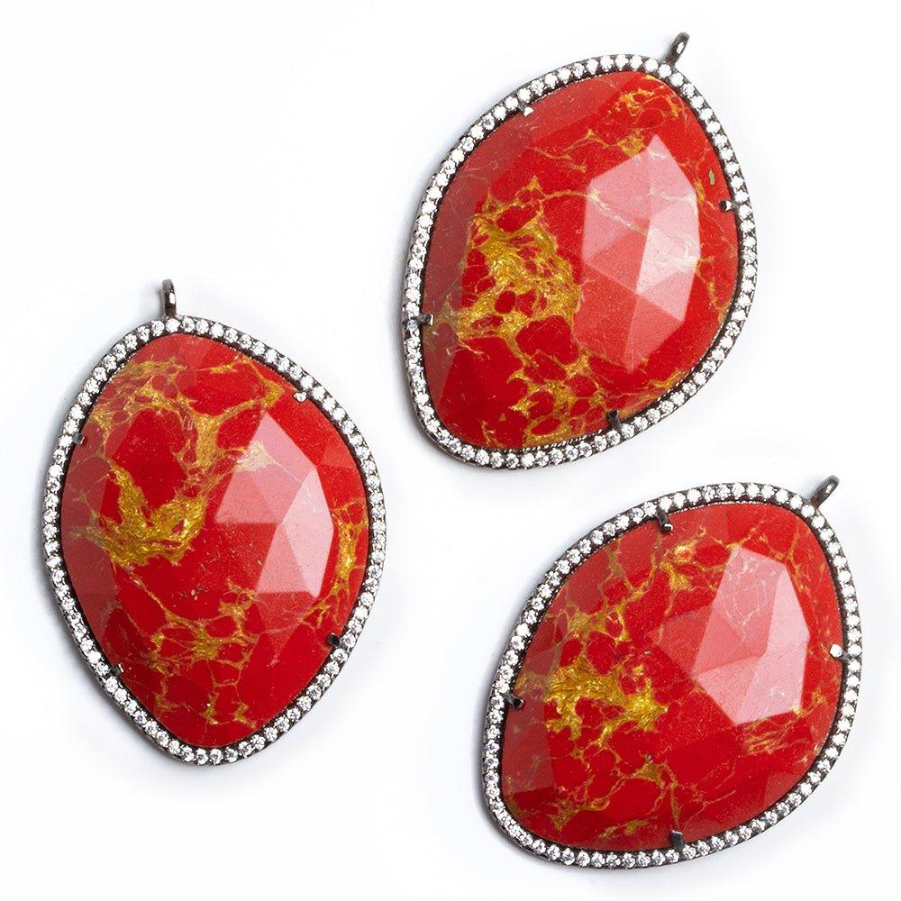 Black Gold CZ Bezel Red Resin Oval Pendant - The Bead Traders