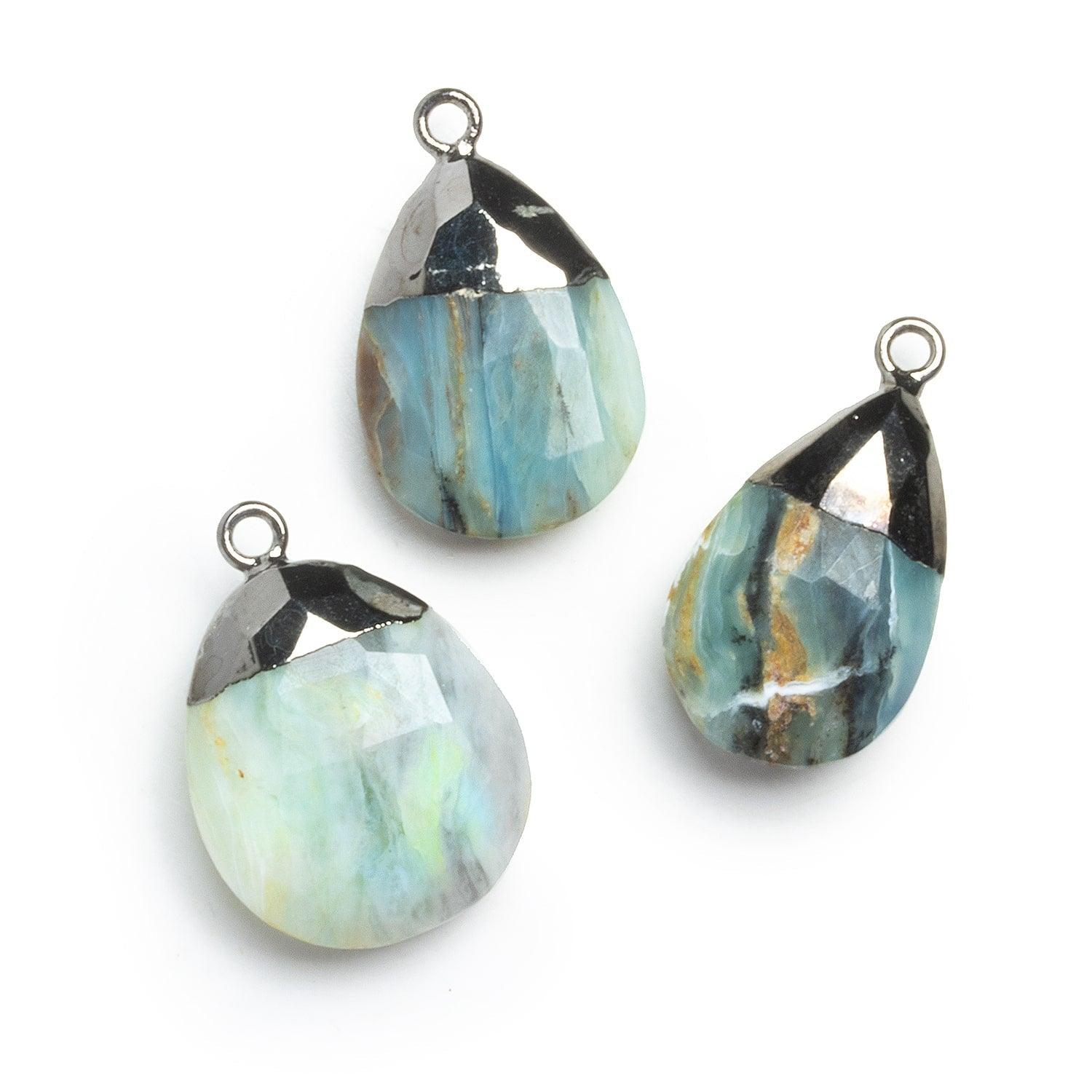 Black Gold Leafed Blue Peruvian Opal Pear Pendant 1 Bead (S) - The Bead Traders