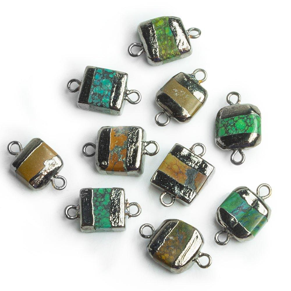 Black Gold Leafed Chinese Turquoise Rectangle Connector 1 Piece - The Bead Traders