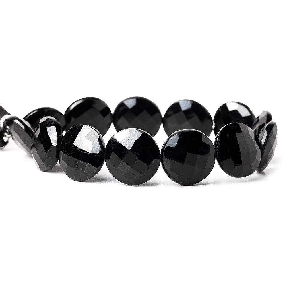 Black Onyx faceted coin beads 8 inch 13 pieces AAA - The Bead Traders