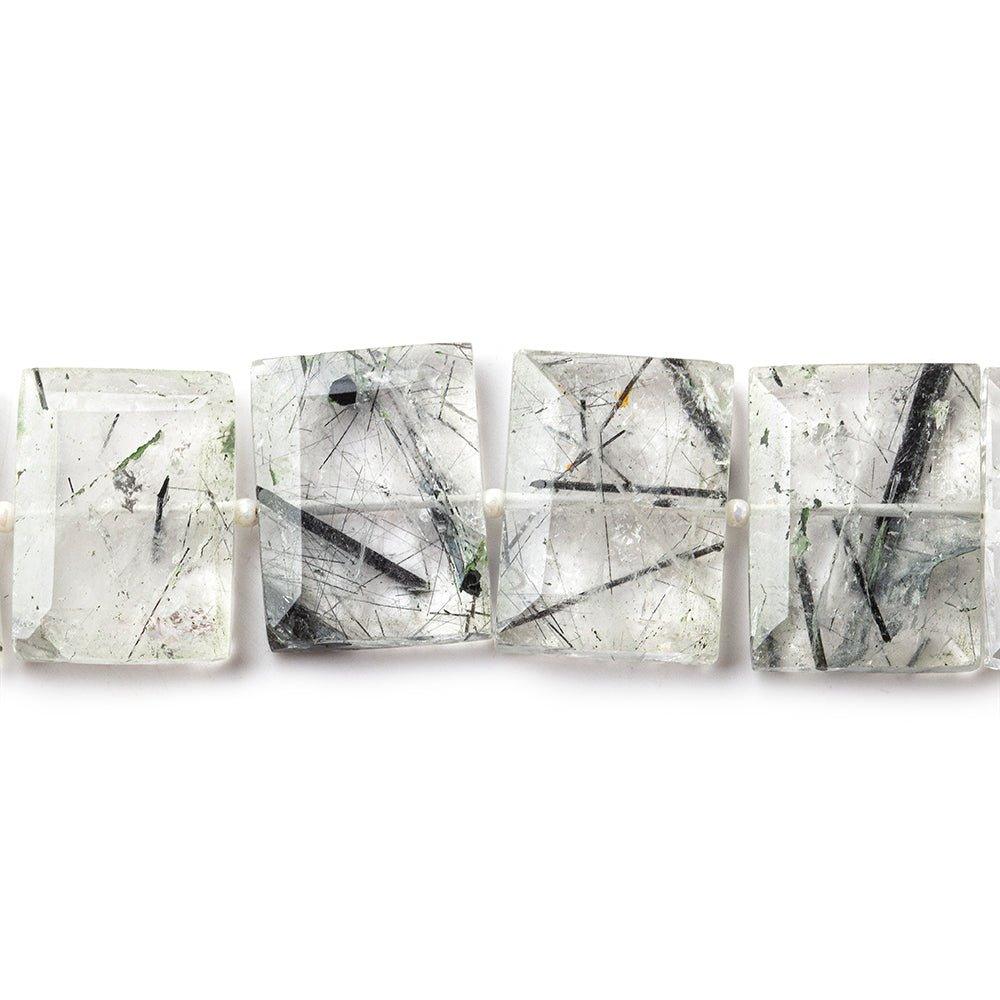Black Tourmalinated Quartz side drilled faceted rectangle 8 inch 13 beads 20x15mm avg - The Bead Traders