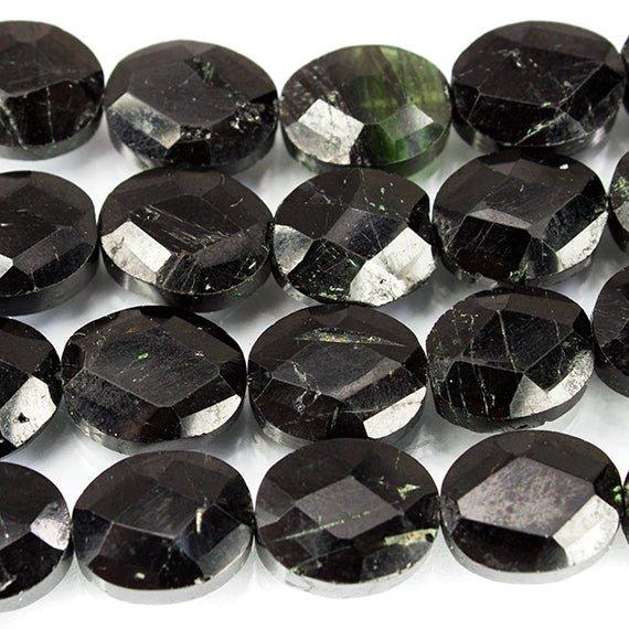Black Tourmaline Faceted Oval Beads, 15.5 inch, 11x9x4mm average, 37 pieces - The Bead Traders