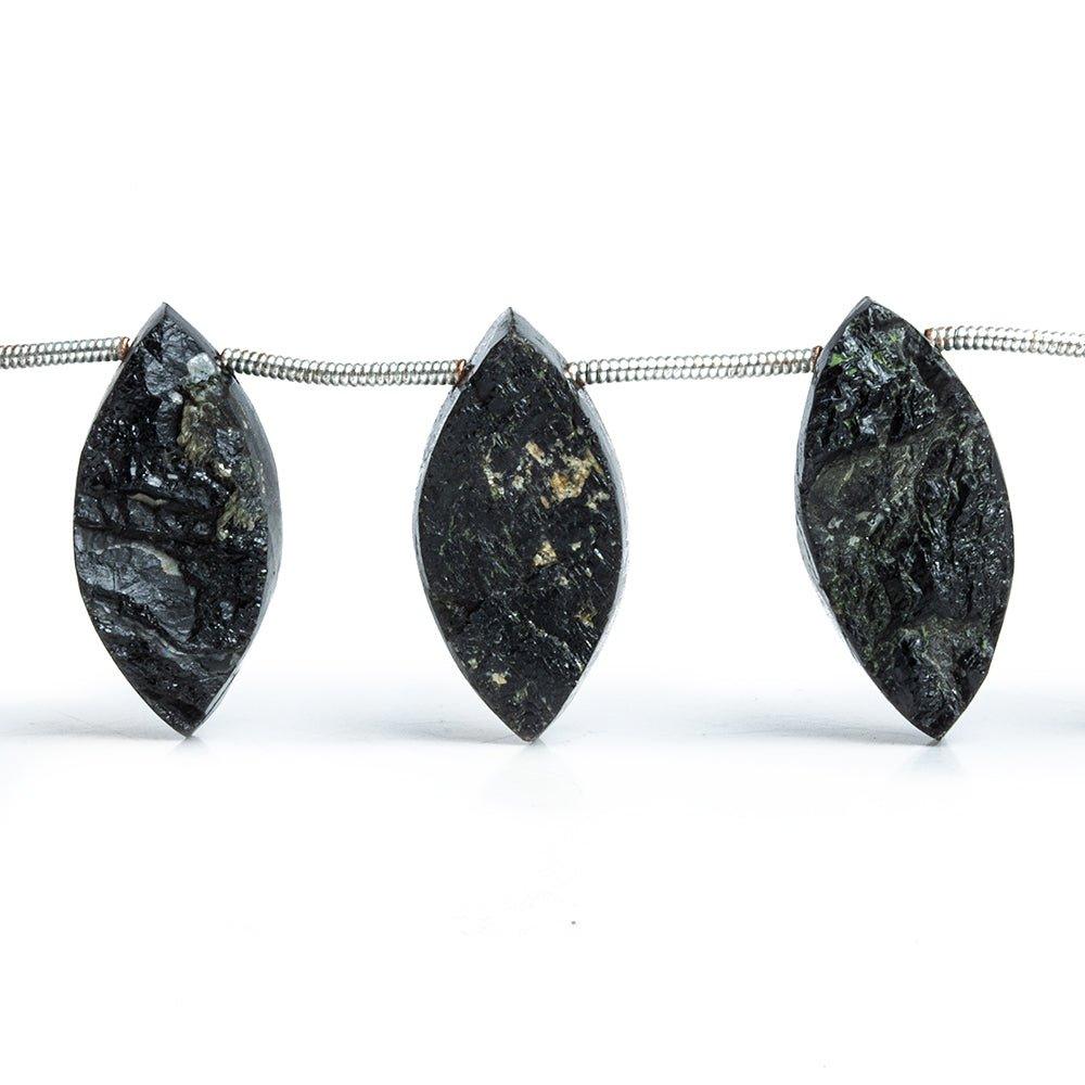 Black Tourmaline Marquise Beads 7 inch 11 pieces - The Bead Traders