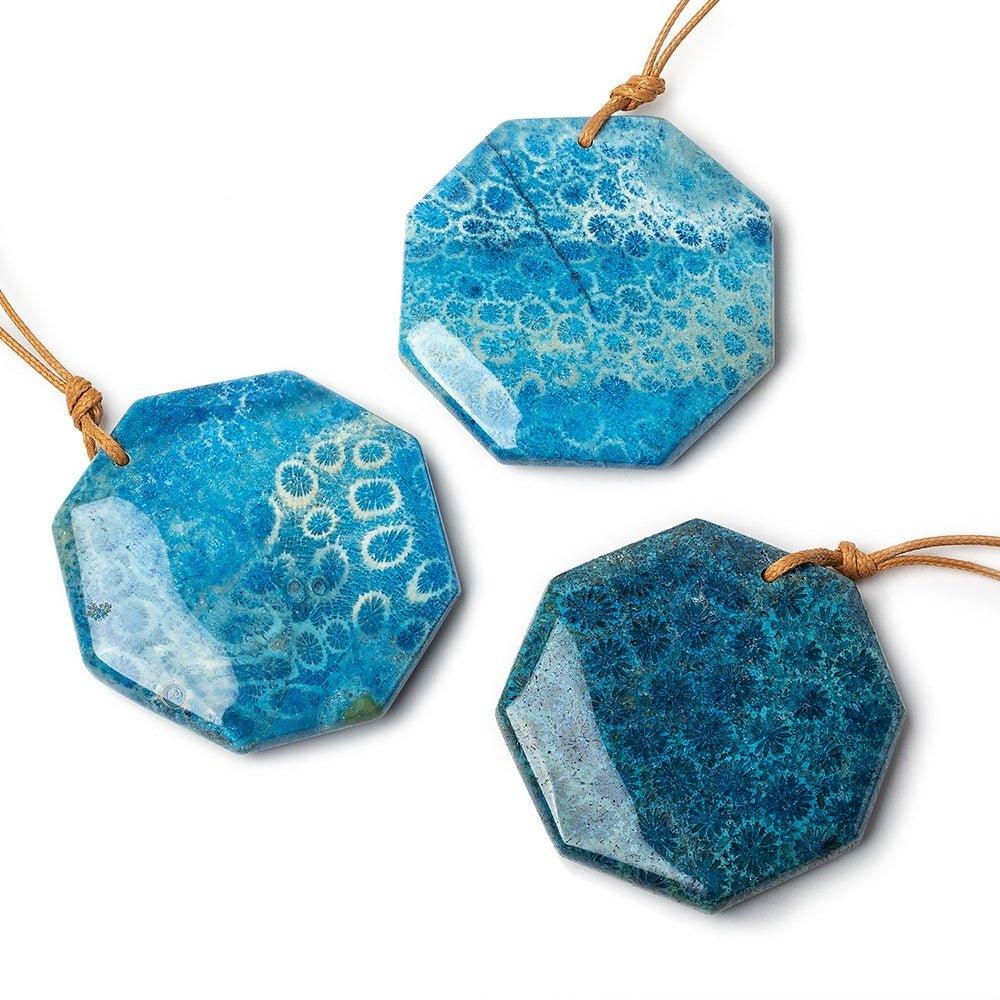 Blue Fossilized Coral Plain Hexagon Focal Bead 1 piece - The Bead Traders