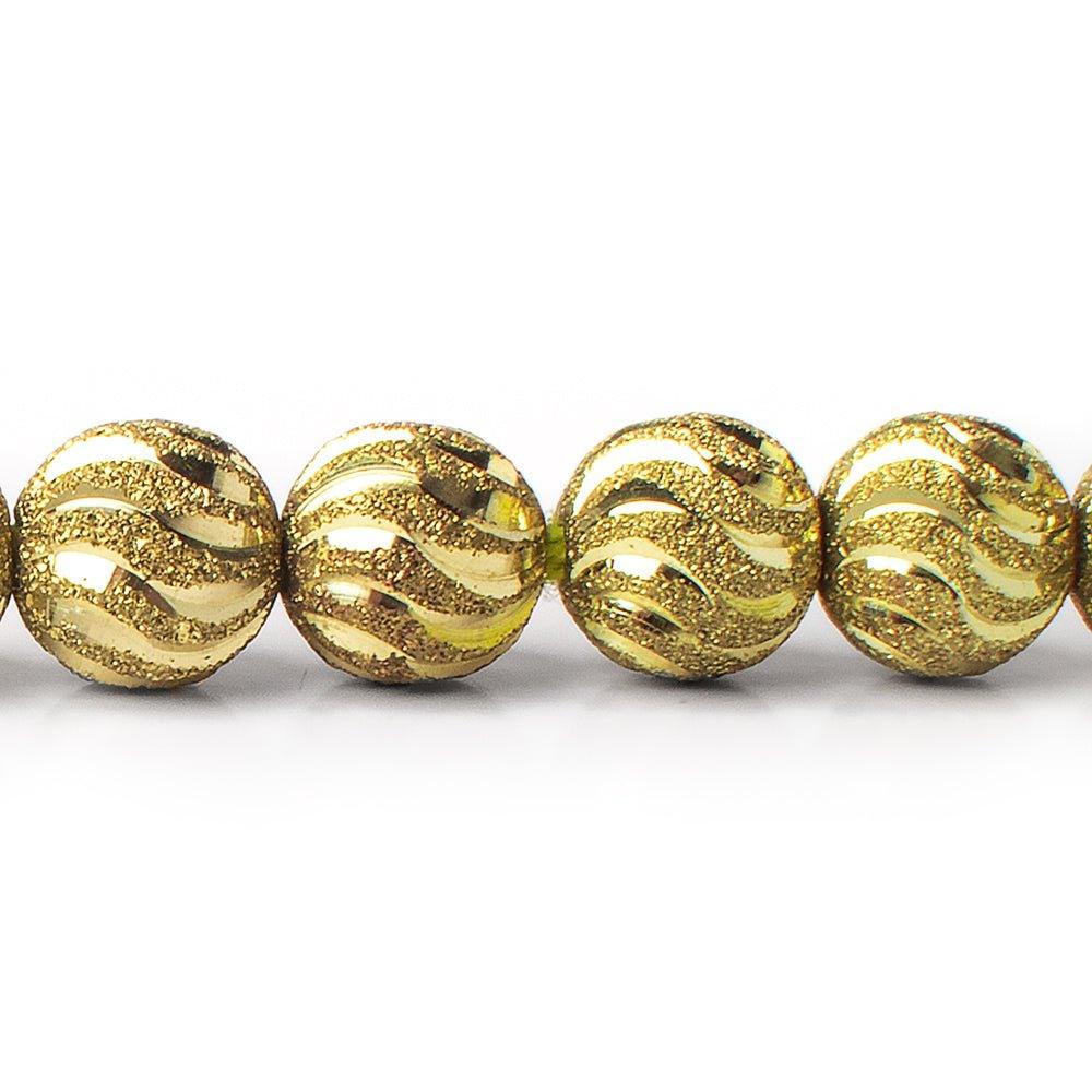 Brass Bead Round Textured Sparkle with Shiny Waves 10mm - The Bead Traders