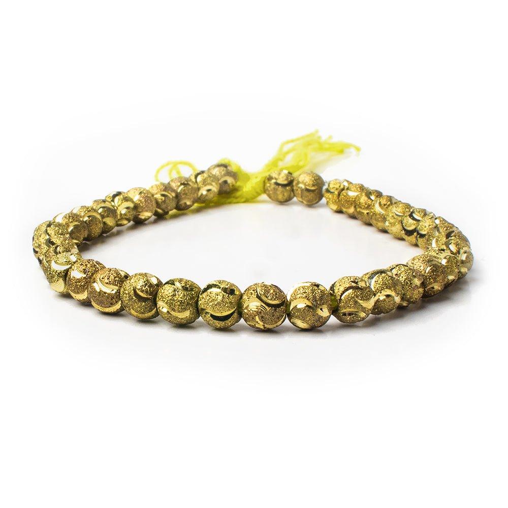 Brass Round 6mm Stardust Bead Diamond Cut Waves, 8" length, 39 pcs - The Bead Traders
