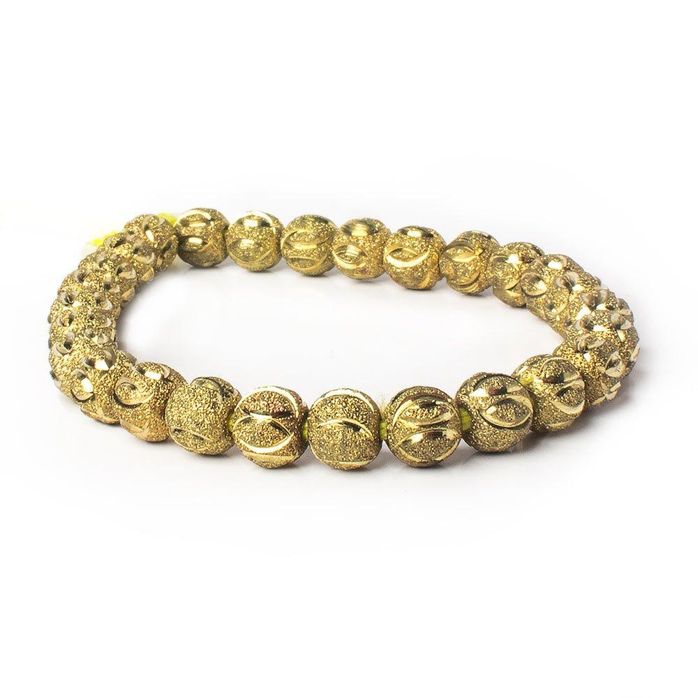 Brass Round 8mm Satin Bead Diamond Cut Elipses, 8" length, 28 pcs - The Bead Traders