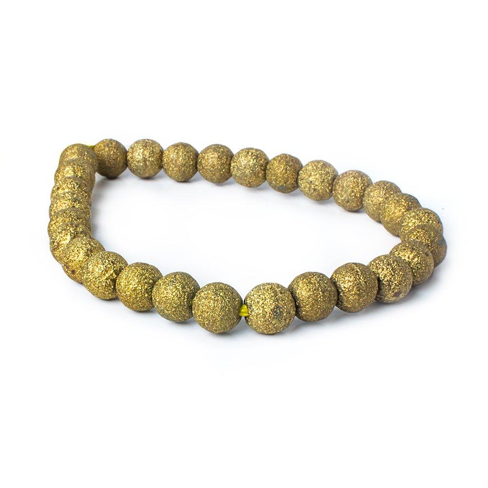 Brass Round 8mm Stardust Bead, 8" length, 27 pcs - The Bead Traders