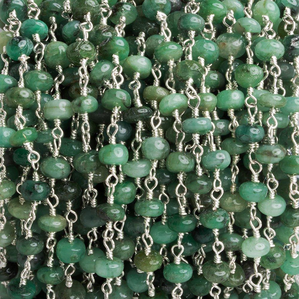 Brazilian Emerald Rondelle Silver Chain by the Foot 30 pieces - The Bead Traders
