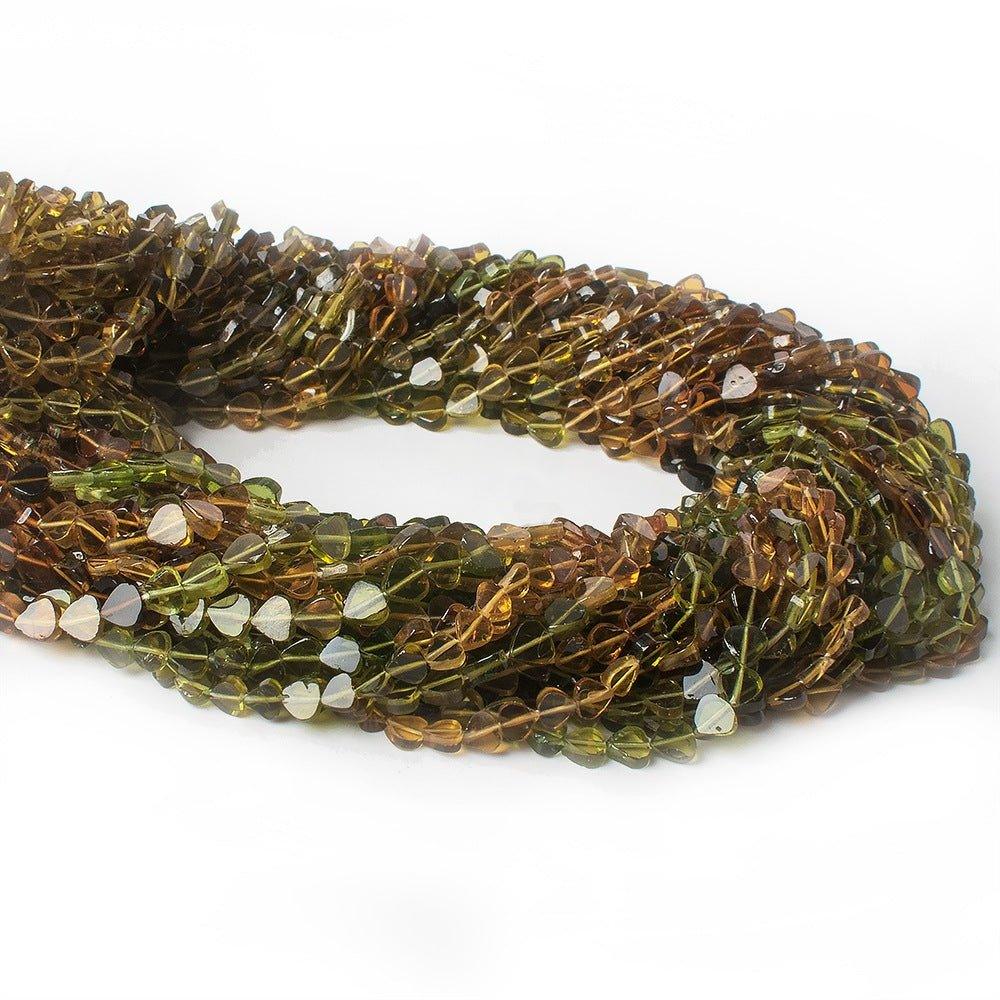 Brown and Green Tourmaline Plain Heart Beads, 14 inch, 3x3-4x4mm, 95 pieces - The Bead Traders