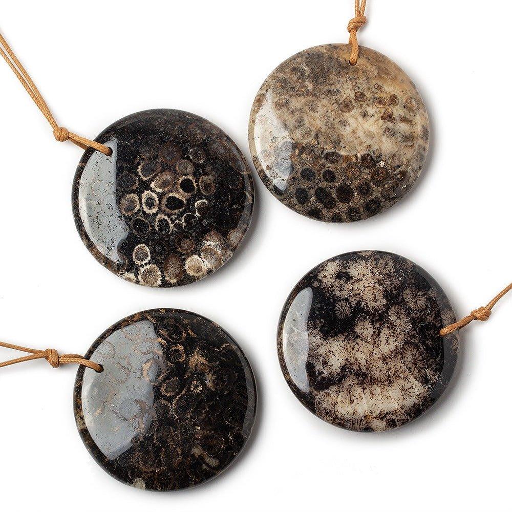 Brown Black Fossilized Coral Plain Coin Focal Bead 1 piece - The Bead Traders