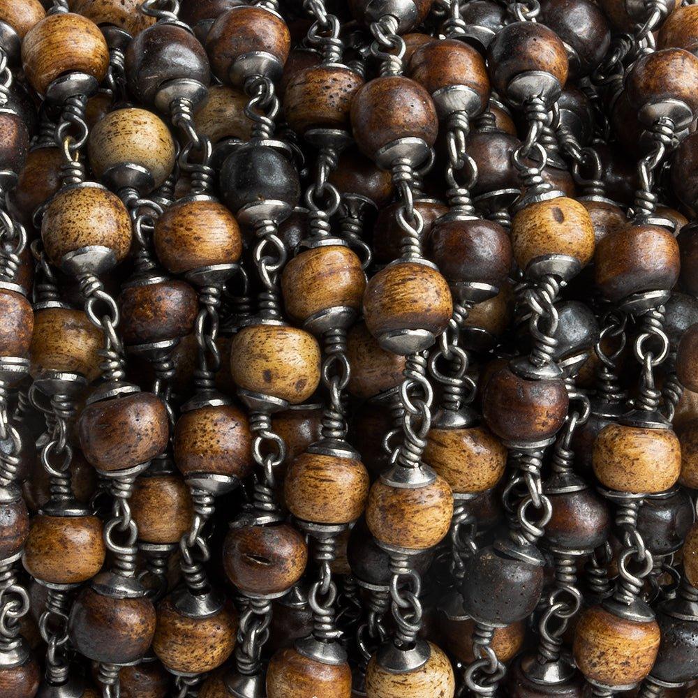Brown Bone Round Capped Black Gold Chain by the Foot 23 pieces - The Bead Traders