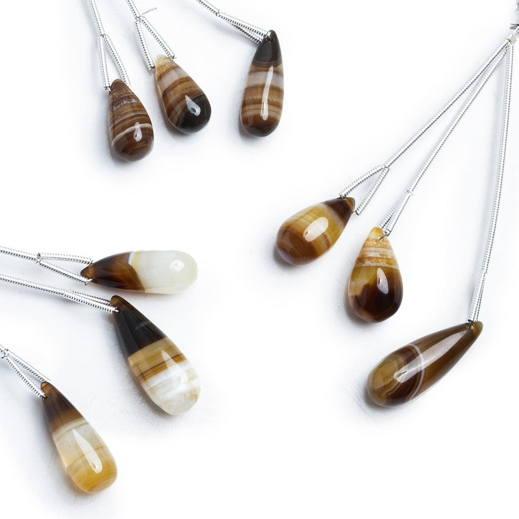 Brown & White Chalcedony Teardrop Focal Beads 3 pieces - The Bead Traders