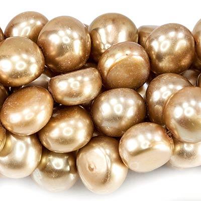 Butterscotch Golden Side Drilled Button Freshwater Pearls, 7mm diameter, 15" length, 56 pcs - The Bead Traders