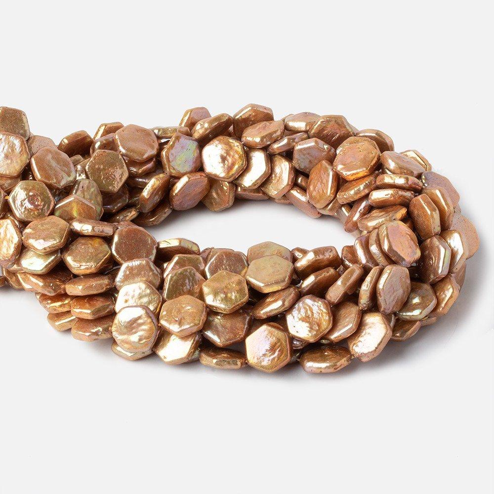 Caramel Brown Hexagon Fancy Blister Freshwater Pearls 15.5 inch 32 pieces 12mm - The Bead Traders