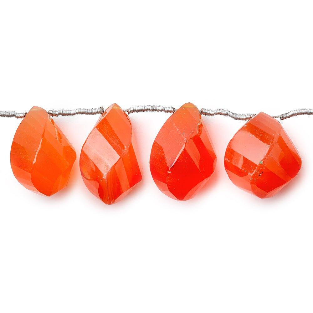 Carnelian Top Drilled Faceted Twist Beads, 7.5 inch length, 14x9-18x10mm, 17 pieces - The Bead Traders