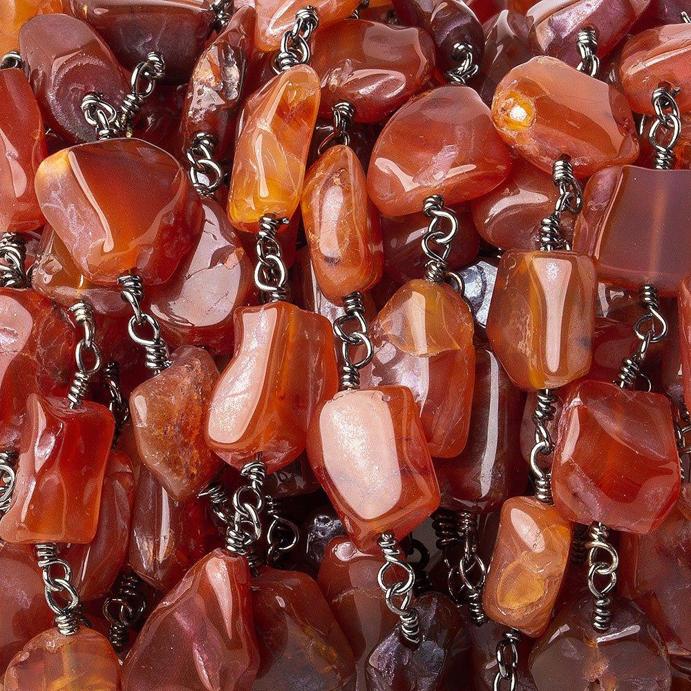 Carnelian tumbled hammer faceted square & rectangle Black Chain by the foot 20 pieces - The Bead Traders