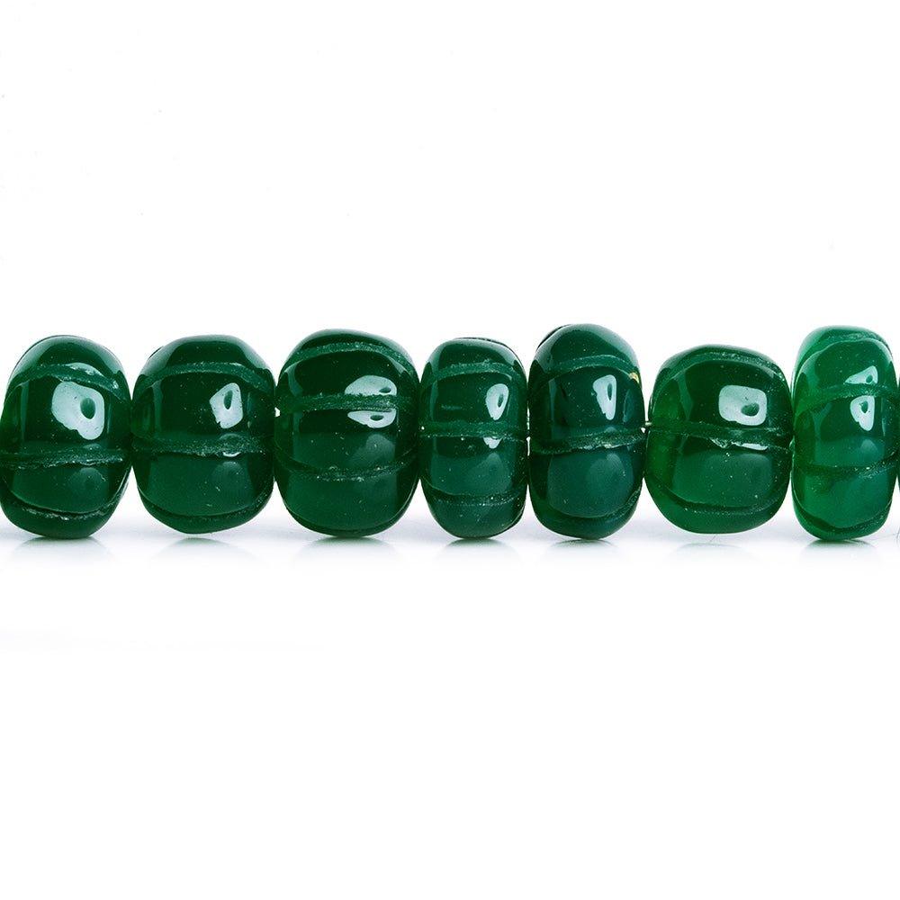 Carved Green Onyx Plain Rondelle Beads 10 inch 35 pieces - The Bead Traders