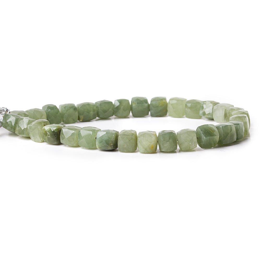 Cat's Eye Green Quartz faceted cubes 8 inch 30 beads 7x7mm average - The Bead Traders
