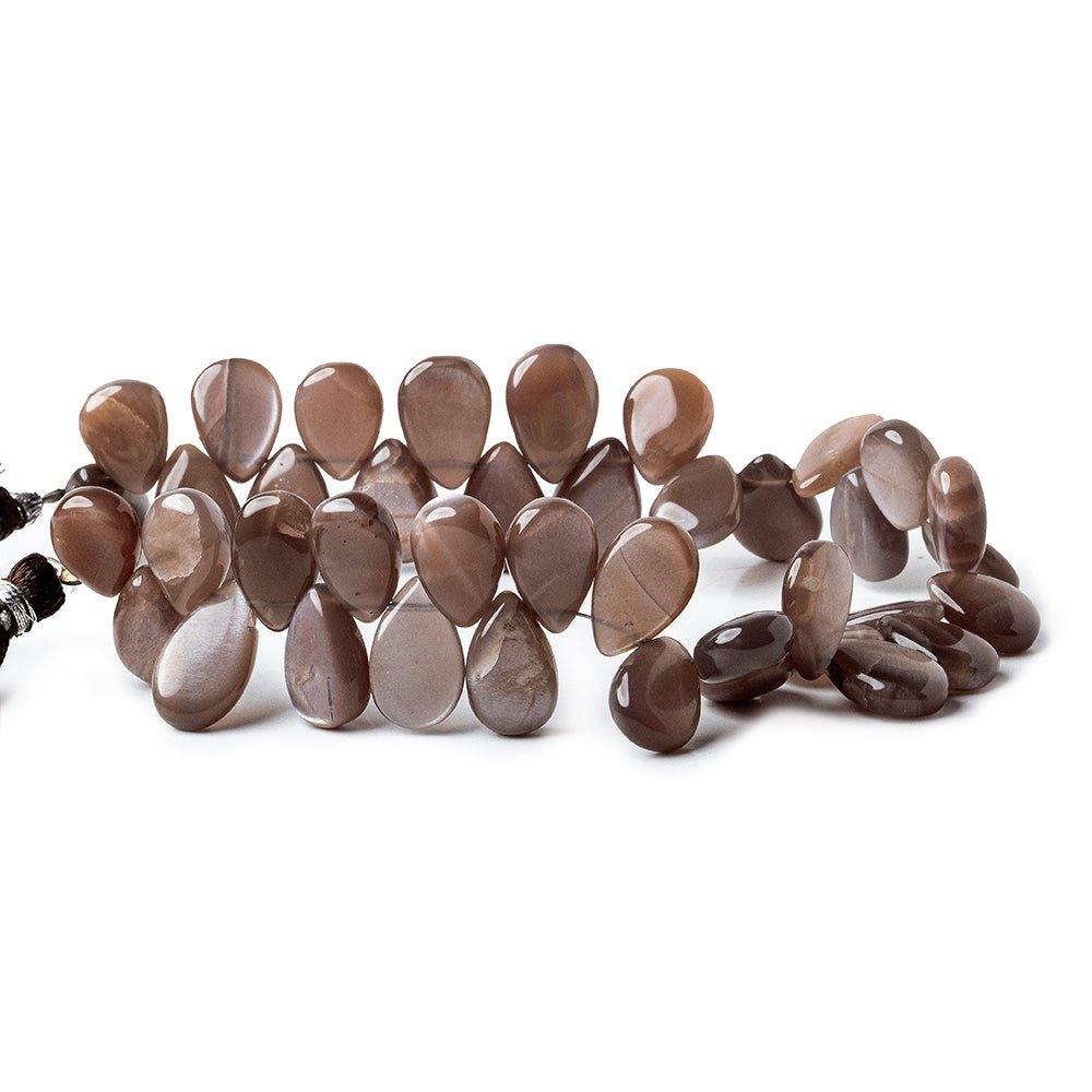 Chocolate Brown Moonstone plain pear beads 8 inch 11x8-15x9mm 40 beads - The Bead Traders