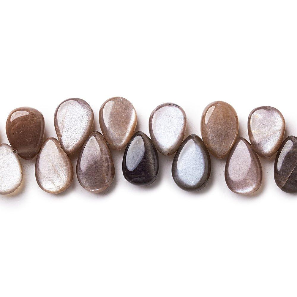 Chocolate Brown Moonstone plain pear beads 8 inch 9x7-10x7mm 45 beads - The Bead Traders