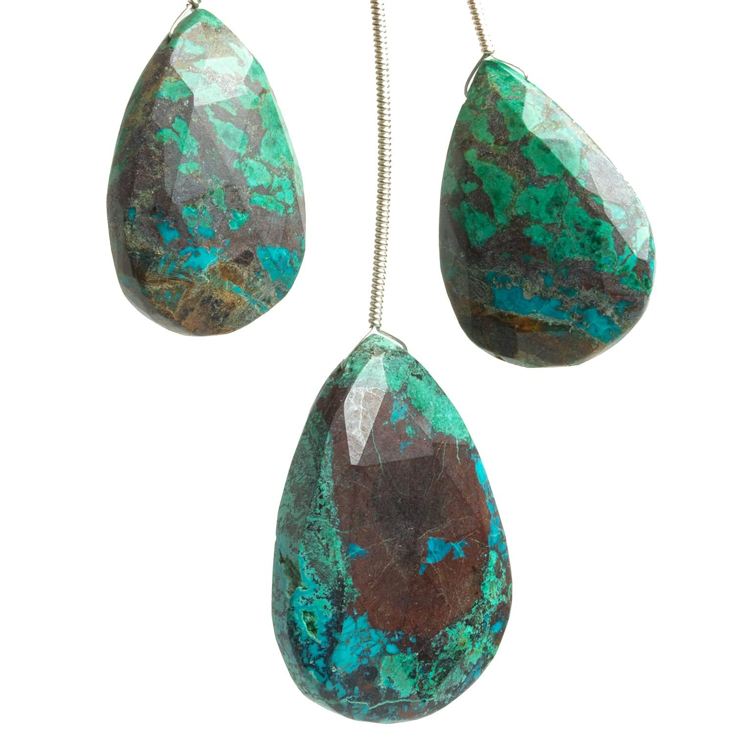 Chrysocolla Faceted Pear Focal Beads 3 Pieces - The Bead Traders