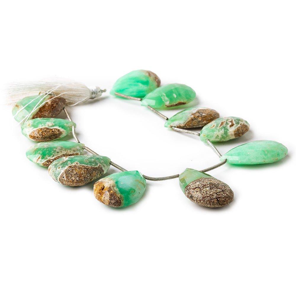 Chrysoprase and Matric Faceted Pear Beads, 8.5" length, 23x16x8-31x18x9mm, 11 pcs - The Bead Traders