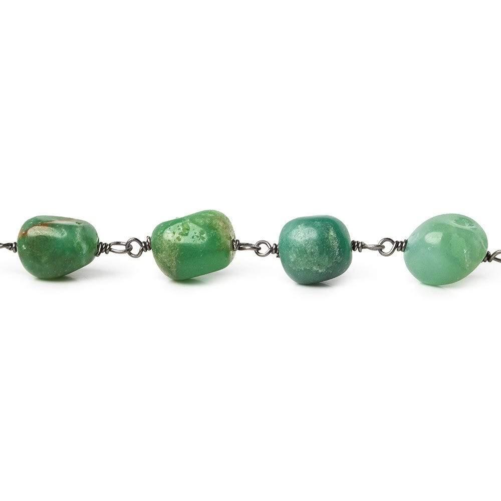 Chrysoprase plain nugget Black Gold .925 Silver Chain by the foot 21 beads A - The Bead Traders