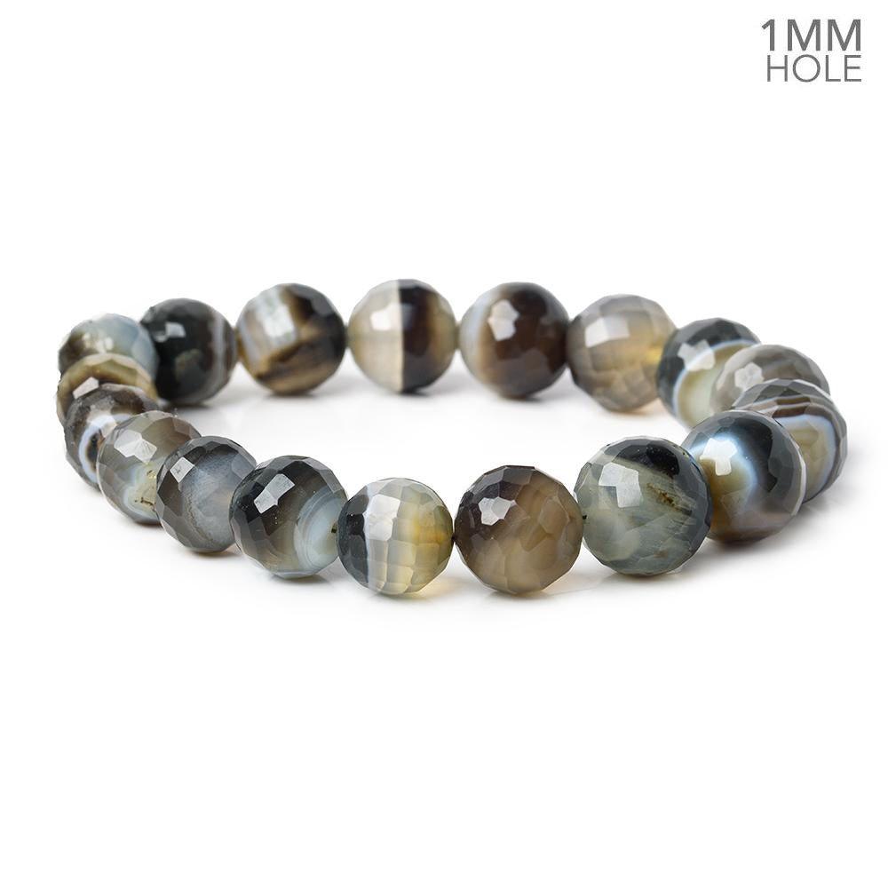 Concentric Tri Color Agate Beads Faceted 9-12mm dia Rounds, 8' Length, 20 pcs - The Bead Traders