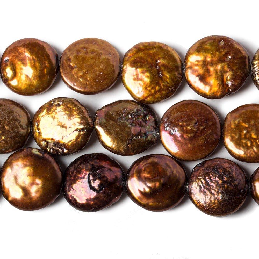 Copper Coin Freshwater Pearls 15.5 inch 31 pieces 12-13mm - The Bead Traders